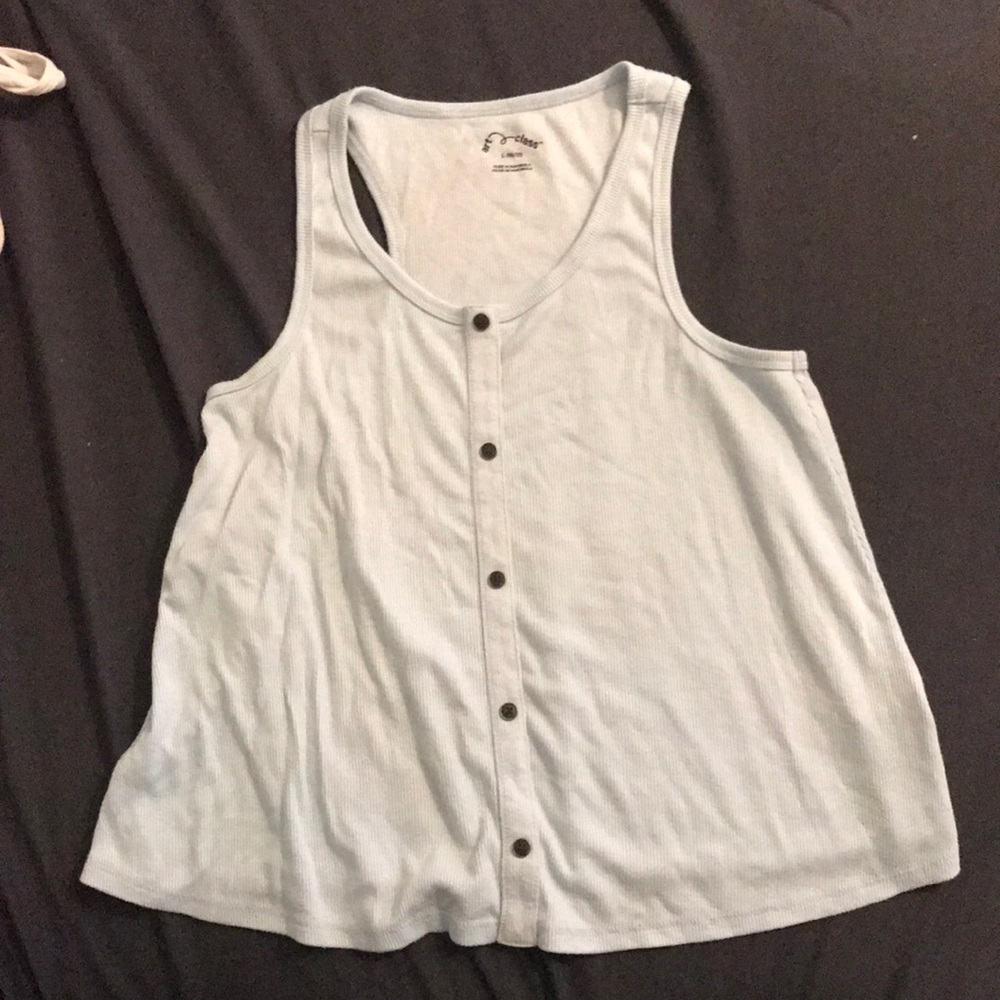 Light blue top with buttons